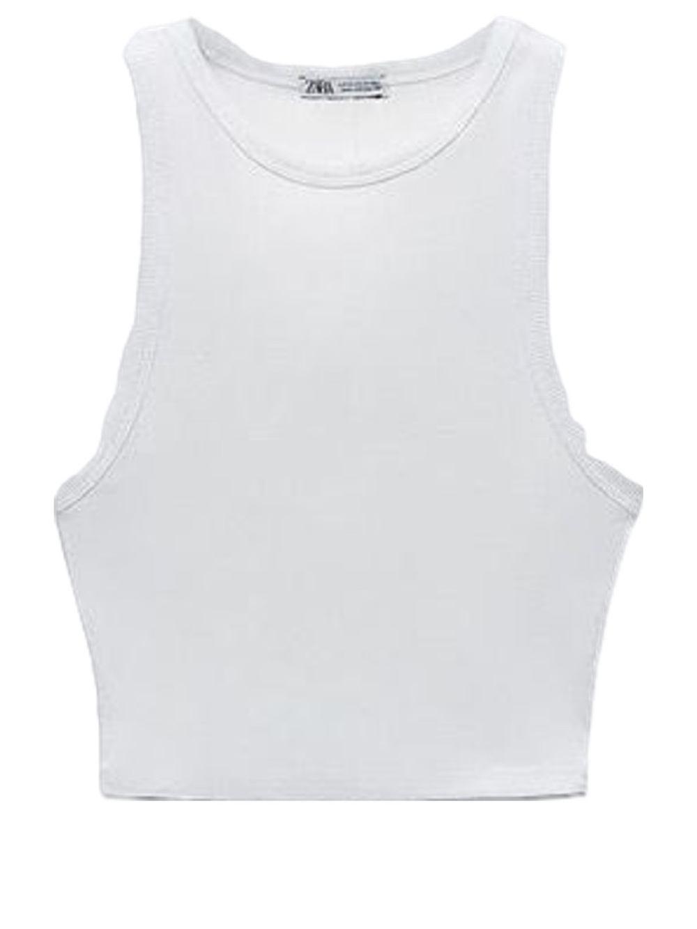 Zara White Ribbed High-Neck Crop Tank